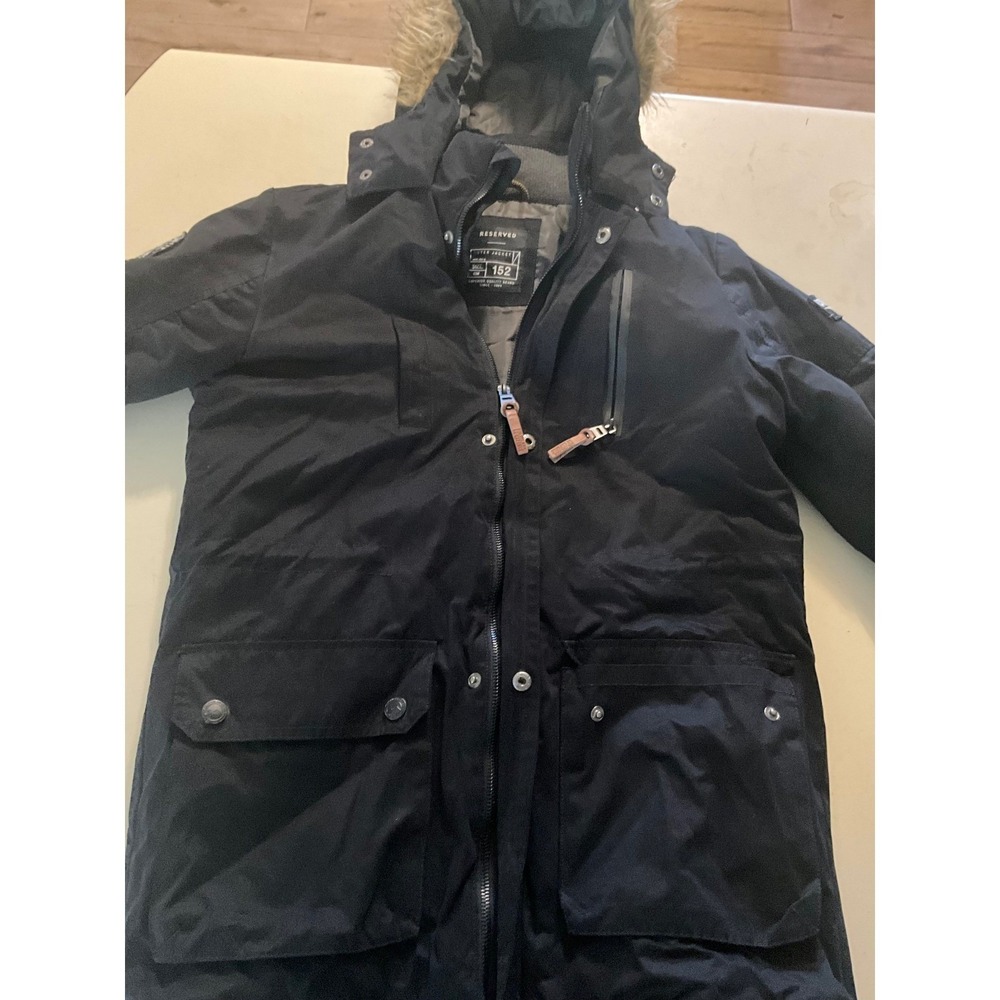 RESERVED Kids Outer Jacket Black Fur Hood Size 152 Boys Winter Parka
